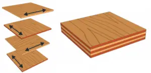 Plywood is made up of alternating wood in a cross grains fashion